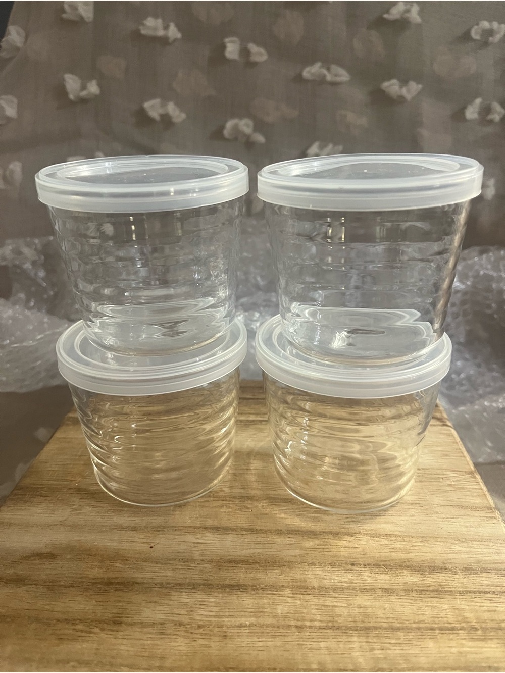 Clear glass Food Storage cup Containers with White Lids - Set of 4